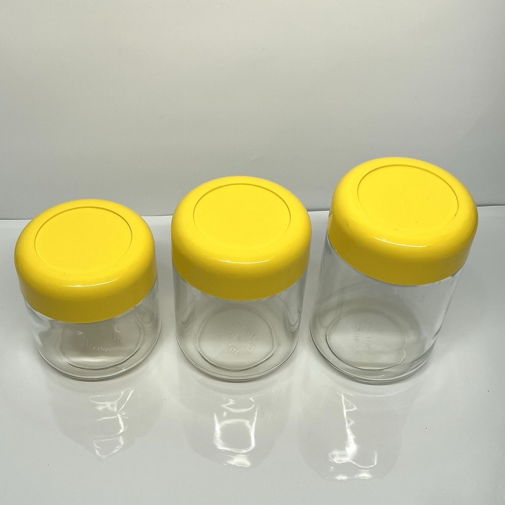 Heller Designs Massimo Vignelli Vintage Yellow Lid Jars Canisters MCM Set Of 3 - Picture 2 of 11